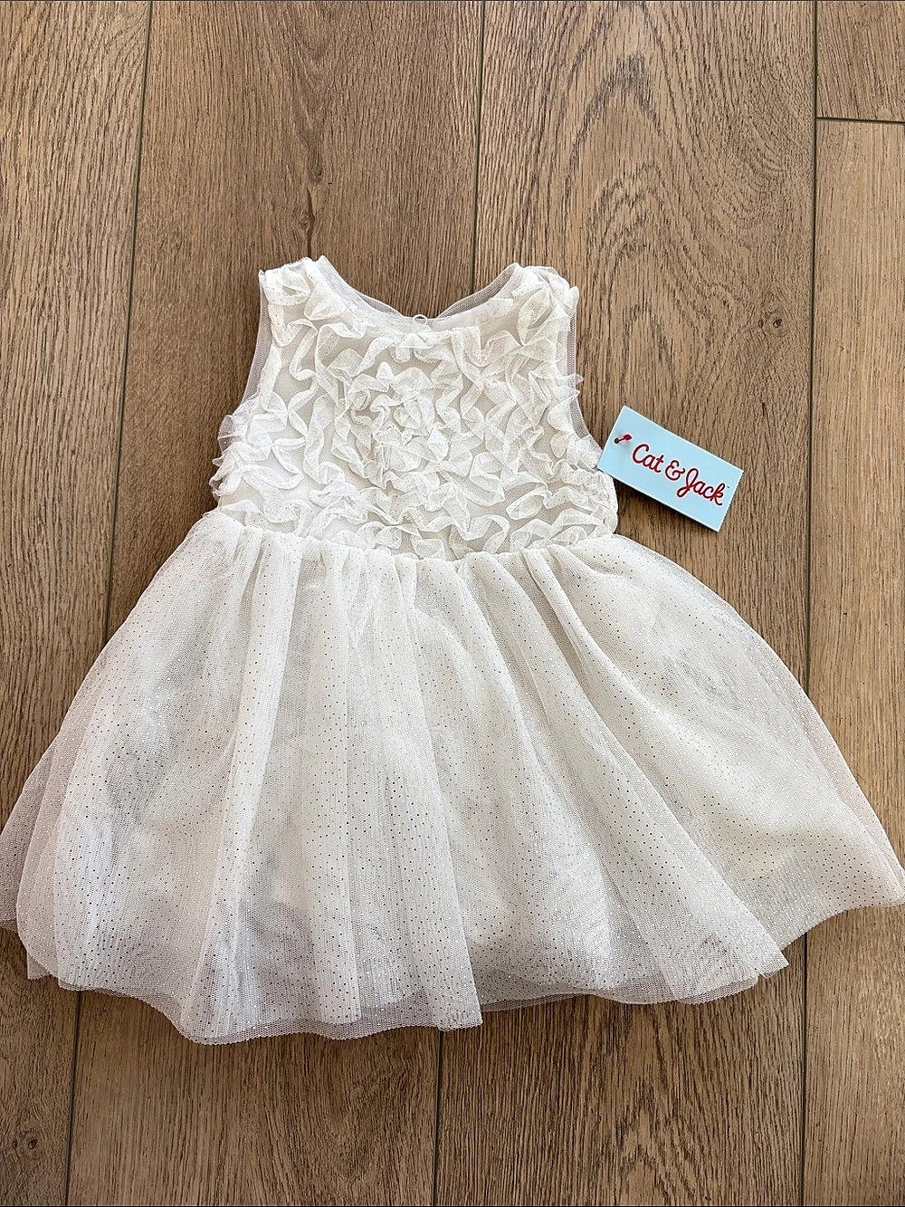 Cat & Jack Cream Rosette Glitter Tulle Dress Girls 12M
